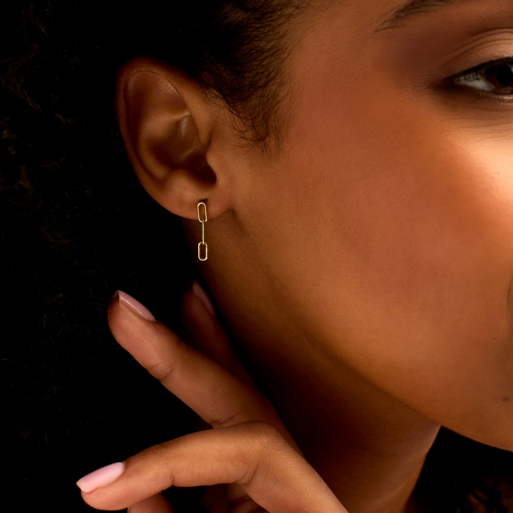 14kt Yellow Gold Paper Clip Link Drop Earrings