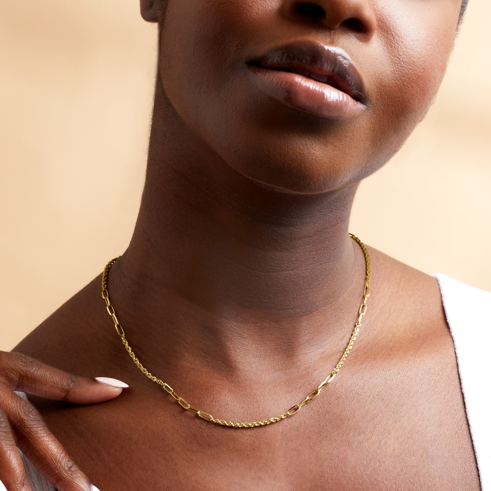 14kt Yellow Gold Paper Clip Link and Rope Necklace