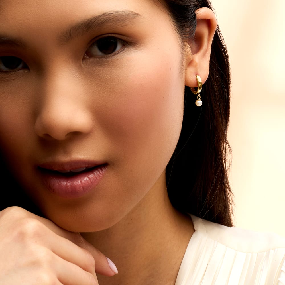 4-4.5mm Cultured Pearl Huggie Hoop Earrings in 14kt Yellow Gold
