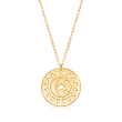 Italian 14kt Yellow Gold Sun and Moon Openwork Disc Necklace