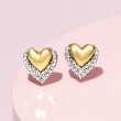 .10 ct. t.w. Diamond Heart Stud Earrings in Sterling Silver and 14kt Yellow Gold