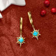 Turquoise Starburst Drop Earrings with Diamond Accents in 14kt Yellow Gold
