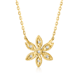 Diamond-Accented Flower Necklace in 14kt Yellow Gold