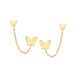 14kt Yellow Gold Double-Piercing Butterfly Chain Earrings