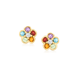 .25 ct. t.w. Multi-Gemstone Flower Earrings with Diamond Accents in 14kt Yellow Gold