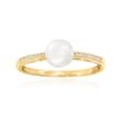6mm Cultured Pearl Ring with Diamond Accents in 14kt Yellow Gold