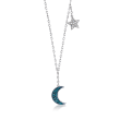 .12 ct. t.w. Blue and White Diamond Moon and Star Necklace in Sterling Silver