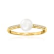 6mm Cultured Pearl Ring with Diamond Accents in 14kt Yellow Gold