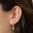 14kt Yellow Gold Lock Charm Huggie Hoop Earrings