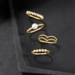 14kt Yellow Gold Two-Row Beaded V-Shaped Ring