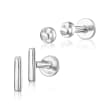 Sterling Silver Jewelry Set: Two Pairs of Ball and Bar Flat-Back Stud Earrings