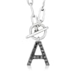 Black Diamond Initial Paper Clip Link Toggle Necklace in Sterling Silver 16-inch  (A)