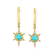 Turquoise North Star Drop Earrings with Diamond Accents in 14kt Yellow Gold