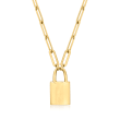 14kt Yellow Gold Lock Charm Paper Clip Link Necklace