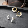 3mm Cultured Pearl Huggie Hoop Earrings in 14kt Gold