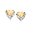 .10 ct. t.w. Diamond Heart Stud Earrings in Sterling Silver and 14kt Yellow Gold