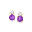 .50 ct. t.w. Amethyst and .10 ct. t.w. Diamond Earrings in 14kt Yellow Gold
