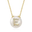9.5-10mm Cultured Pearl and Diamond-Accented Initial Necklace in 14kt Yellow Gold