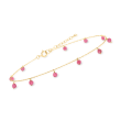 2.70 ct. t.w. Pink Tourmaline Bead Station Anklet in 14kt Yellow Gold