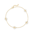 3-3.5mm Cultured Pearl Flower Station Anklet in 14kt Yellow Gold