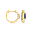 .20 ct. t.w. Sapphire and .11 ct. t.w. Diamond Huggie Hoop Earrings in 14kt Yellow Gold