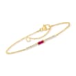 .10 Carat Ruby and .11 ct. t.w. Diamond Bar Bracelet in 14kt Yellow Gold