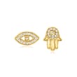 Diamond-Accented Hamsa Hand and Evil Eye Mismatched Earrings in 14kt Yellow Gold