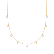 4.5-5mm Cultured Pearl and .10 ct. t.w. Diamond Station Necklace in 14kt Yellow Gold