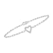 .15 ct. t.w. Diamond Heart Paper Clip Link Bracelet in Sterling Silver