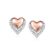 .10 ct. t.w. Diamond Heart Stud Earrings in Sterling Silver and 14kt Rose Gold