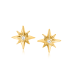 Italian 14kt Yellow Gold Star Earrings with Diamond Accents