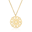 Italian 14kt Yellow Gold Geometric Flower Openwork Medallion Necklace