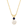 5-5.5mm Cultured Pearl and Sapphire-Accented Pendant Necklace in 14kt Yellow Gold