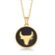 Black Onyx Zodiac Necklace in 14kt Yellow Gold