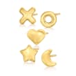 Italian 14kt Yellow Gold Jewelry Set: 5 Interchangeable Mismatched Stud Earrings