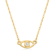 14kt Yellow Gold Evil Eye Necklace with Diamond Accent