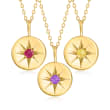 Birthstone Star Disc Pendant Necklace in 14kt Yellow Gold