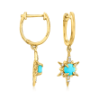 Turquoise Starburst Drop Earrings with Diamond Accents in 14kt Yellow Gold