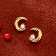 .10 ct. t.w. Diamond Moon Earrings in 14kt Yellow Gold