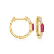 .30 ct. t.w. Ruby and .11 ct. t.w. Diamond Huggie Hoop Earrings in 14kt Yellow Gold