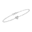 .10 ct. t.w. Pave Diamond Heart Paper Clip Link Bracelet in Sterling Silver