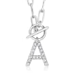 Diamond Initial Paper Clip Link Toggle Necklace in Sterling Silver 16-inch  (A)