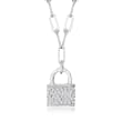.20 ct. t.w. Pave Diamond Lock Pendant Paper Clip Link Necklace in Sterling Silver