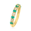 .20 ct. t.w. Emerald and .10 ct. t.w. Diamond Ring in 14kt Yellow Gold