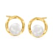 6mm Cultured Pearl Circle Stud Earrings in 14kt Yellow Gold
