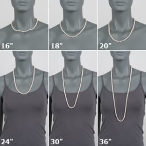 16-, 18-, 20-, 24-, 30- and 36-inch necklaces examples on manequin.