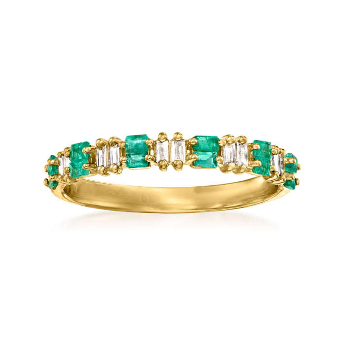 .20 ct. t.w. Emerald and .10 ct. t.w. Diamond Ring in 14kt Yellow Gold