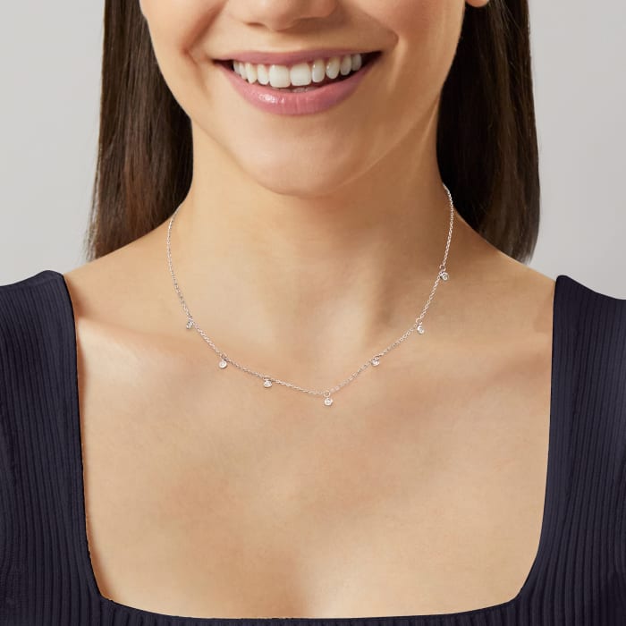 .25 ct. t.w. Bezel-Set Diamond Drop Station Necklace in Sterling Silver 16-inch