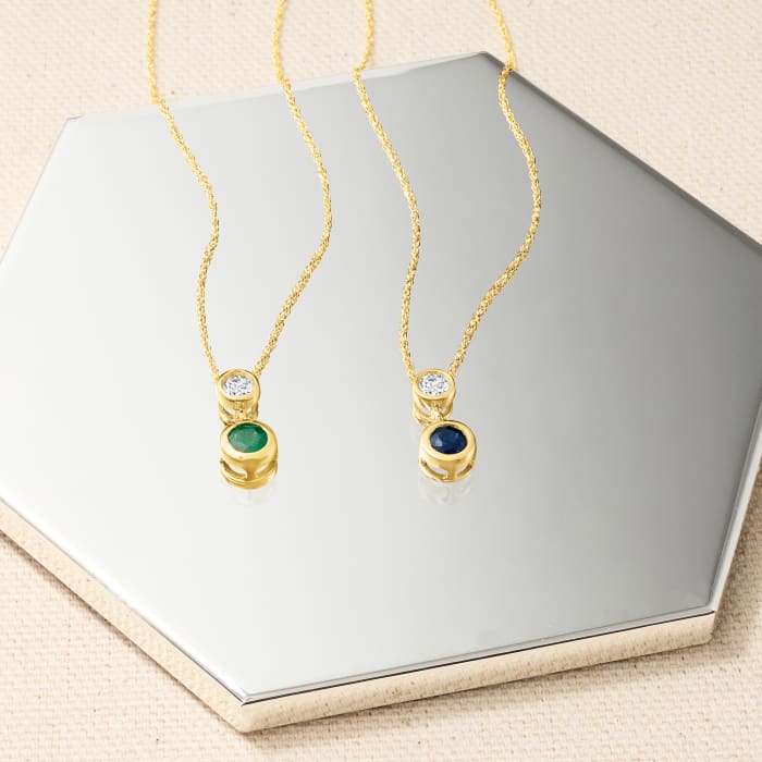 .20 Carat Emerald and .12 Carat Diamond Pendant Necklace in 14kt Yellow Gold