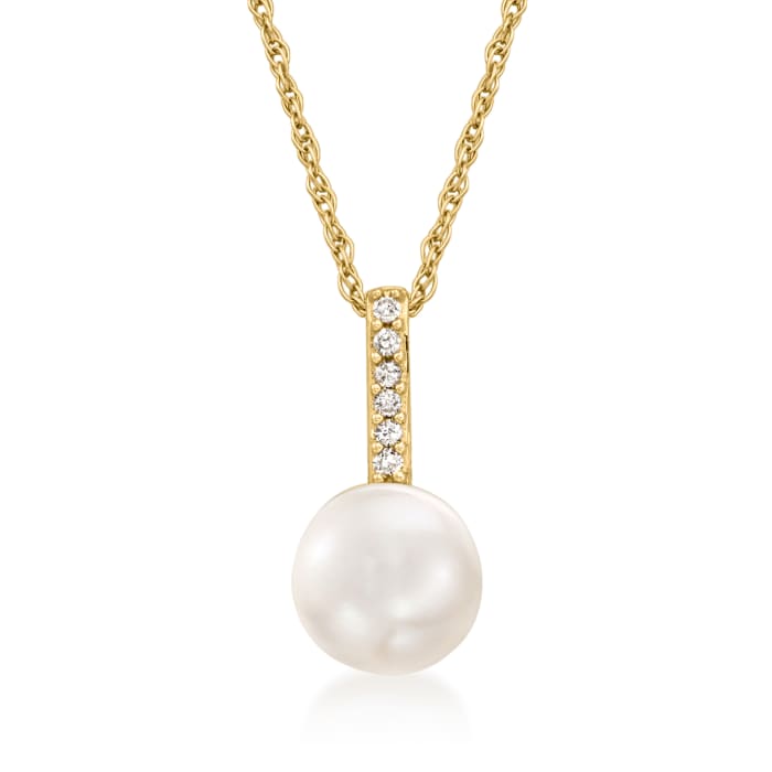 6-6.5mm Cultured Pearl Pendant Necklace with Diamond Accents in 14kt Yellow Gold
